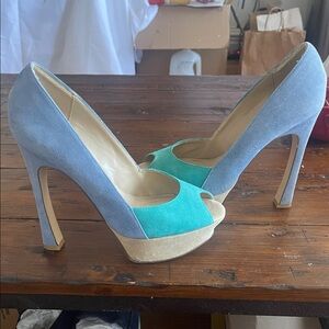 Aldo Blue and Teal Peep-Toe Heels